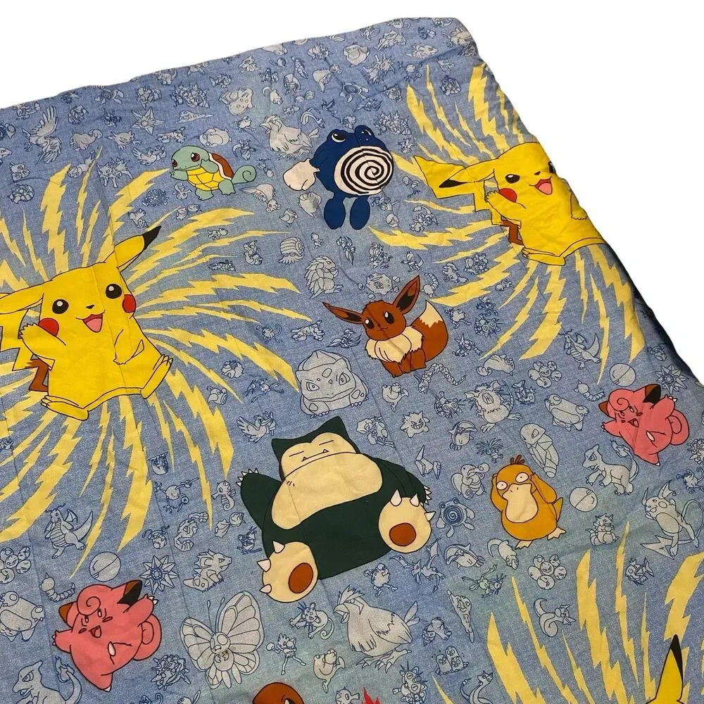 Vintage Pokémon Comforter Blanket Twin XL Bed Cover Nintendo 1998 Pikachu Eevee